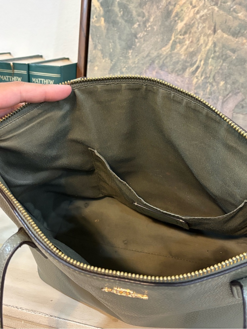 Coach Olive Leather Pebbled Tote with Gold Hardware - Picture 4 of 4